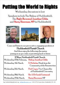 Lent discussions poster. sams fiddling unfinished pub